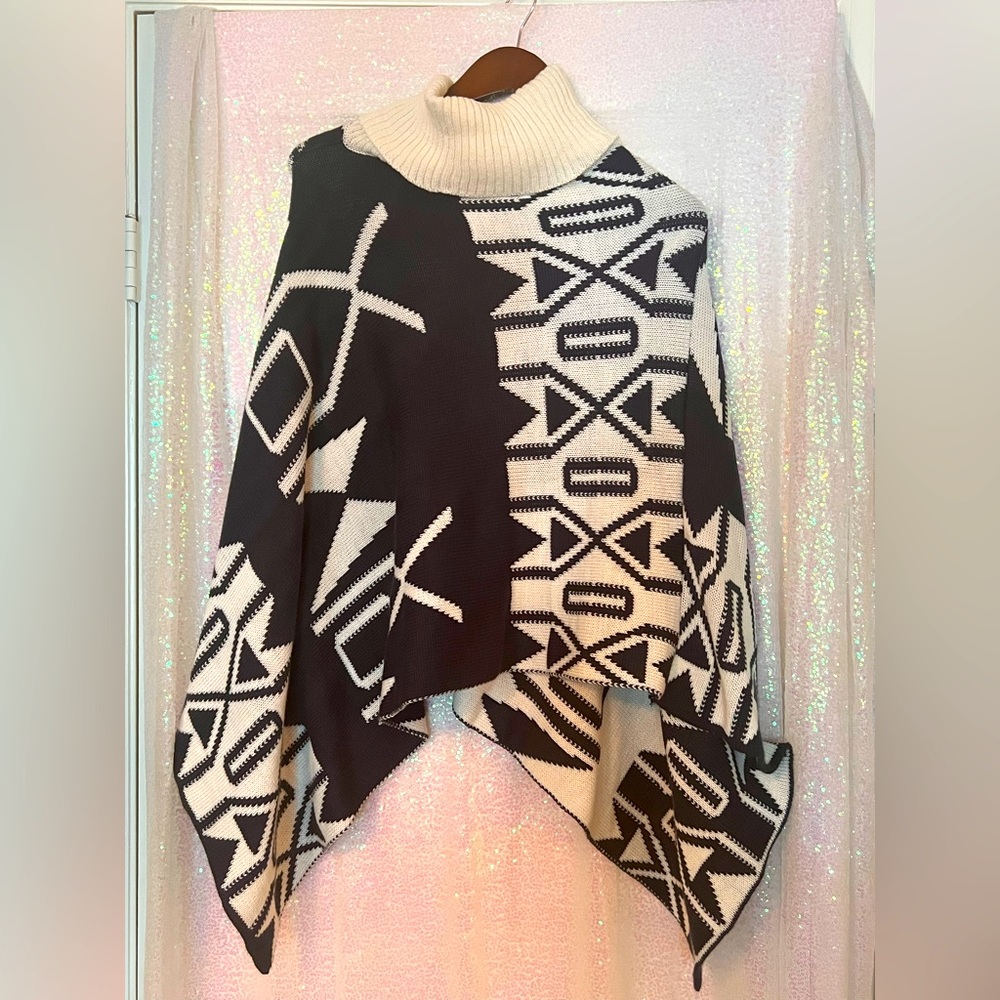 Navy and White Aztec style poncho